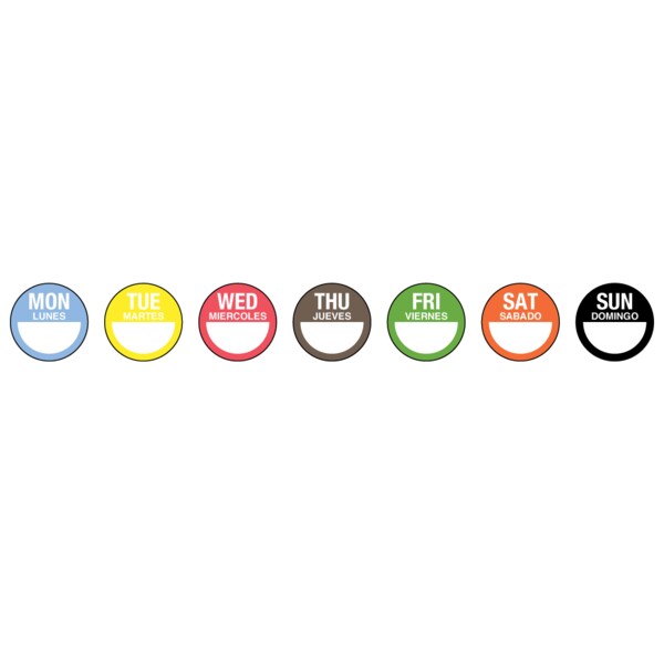 DaySpot Spanish Set - Monday thru Sunday 1 circle Assorted, PK7